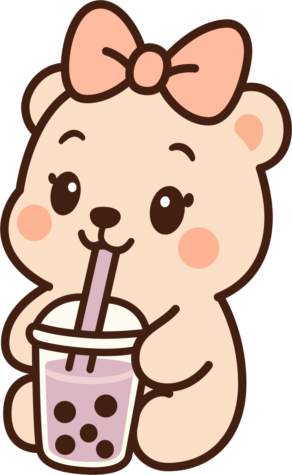 Berry with her pink bow and purple boba drink