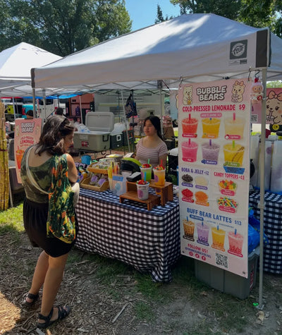 Our little stand at the market.